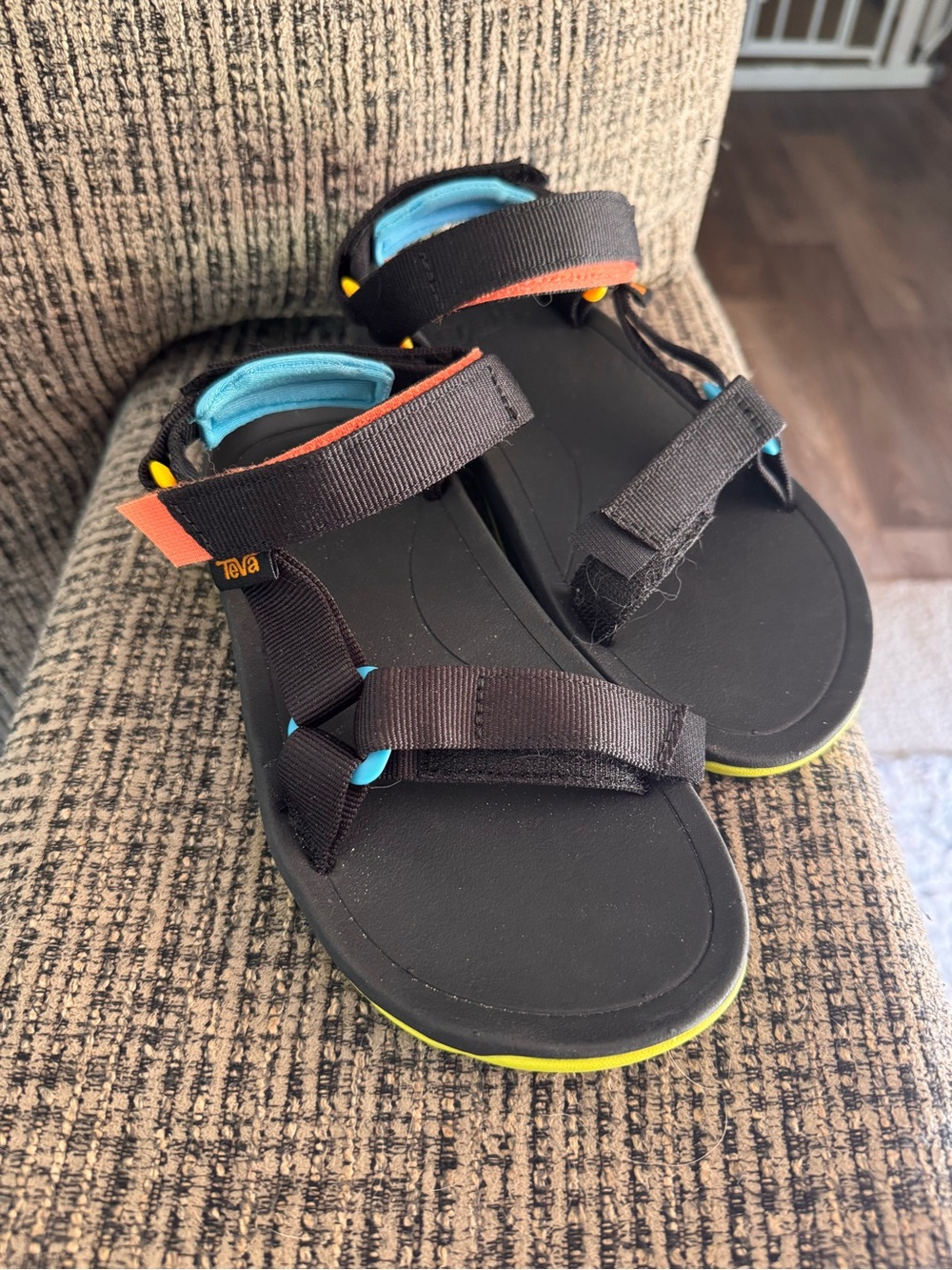 Teva Kids Black Sandals with Blue, Orange & Yellow Accents